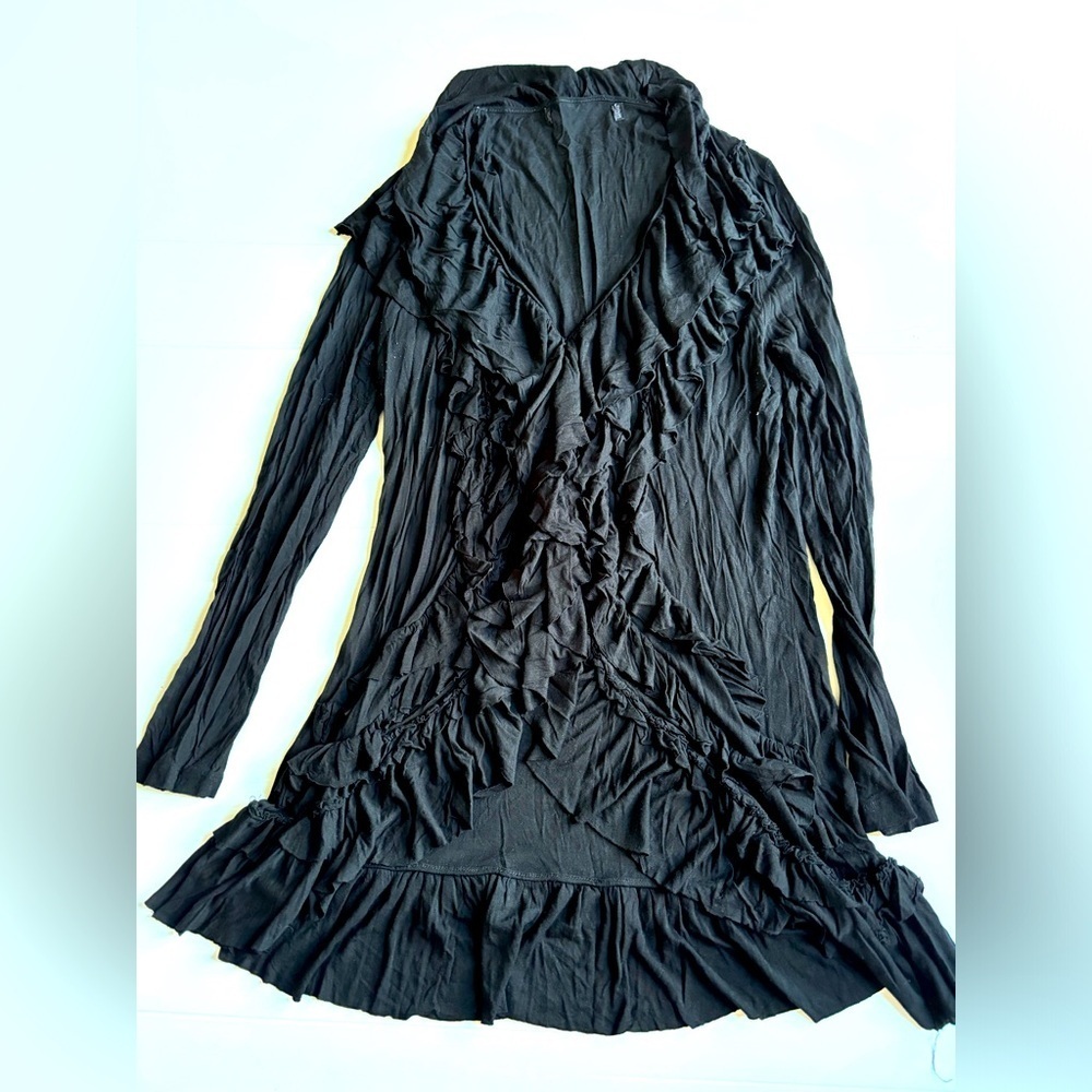 Vintage Black Long Ruffle Vest Y2K